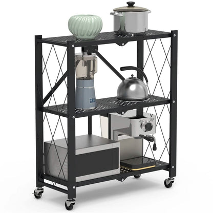 3-Tier Foldable Storage Shelf with Lockable Wheels No Assembly DailySale