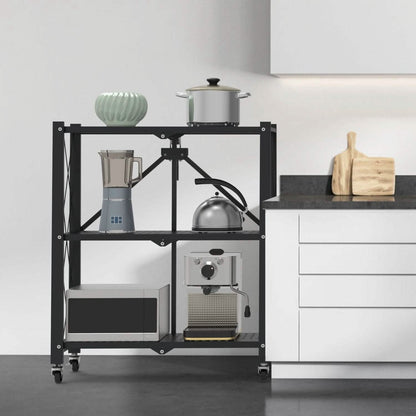 3-Tier Foldable Storage Shelf with Lockable Wheels No Assembly DailySale