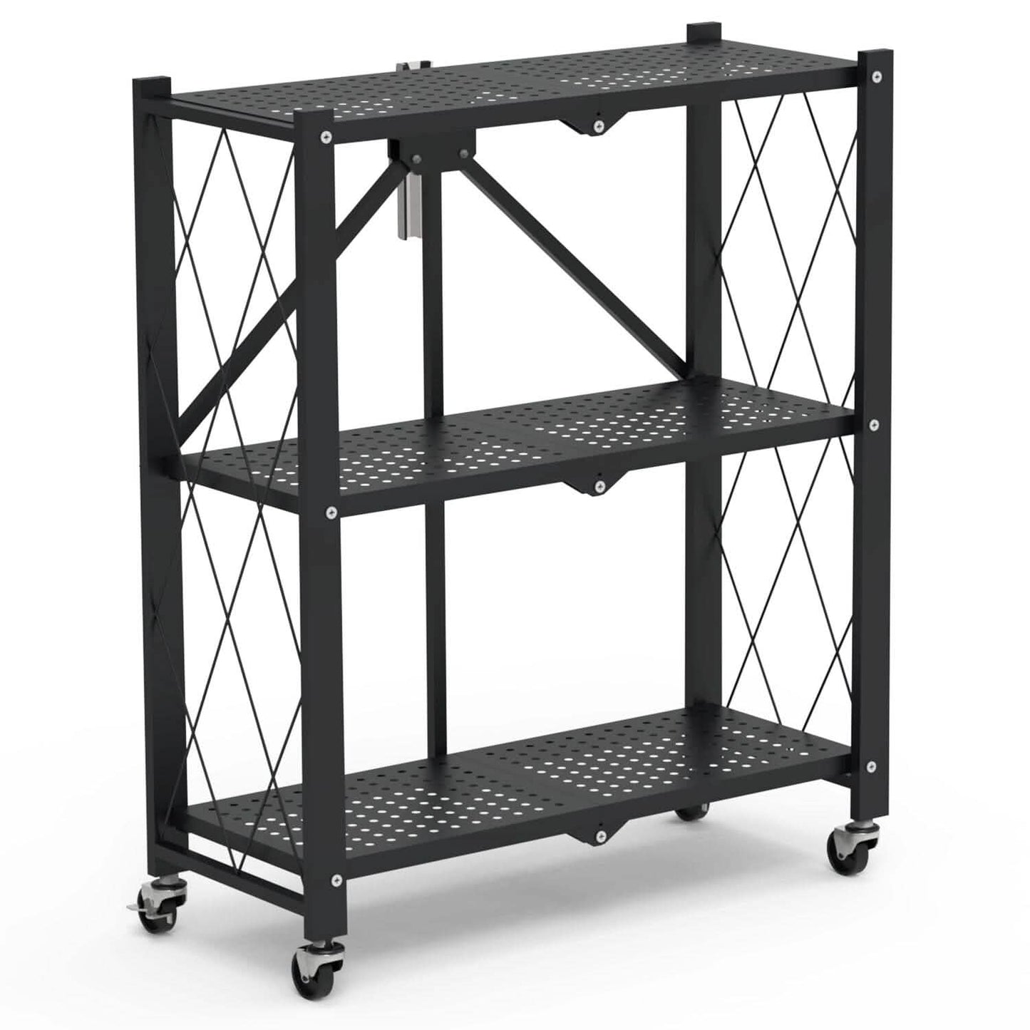 3-Tier Foldable Storage Shelf with Lockable Wheels No Assembly DailySale