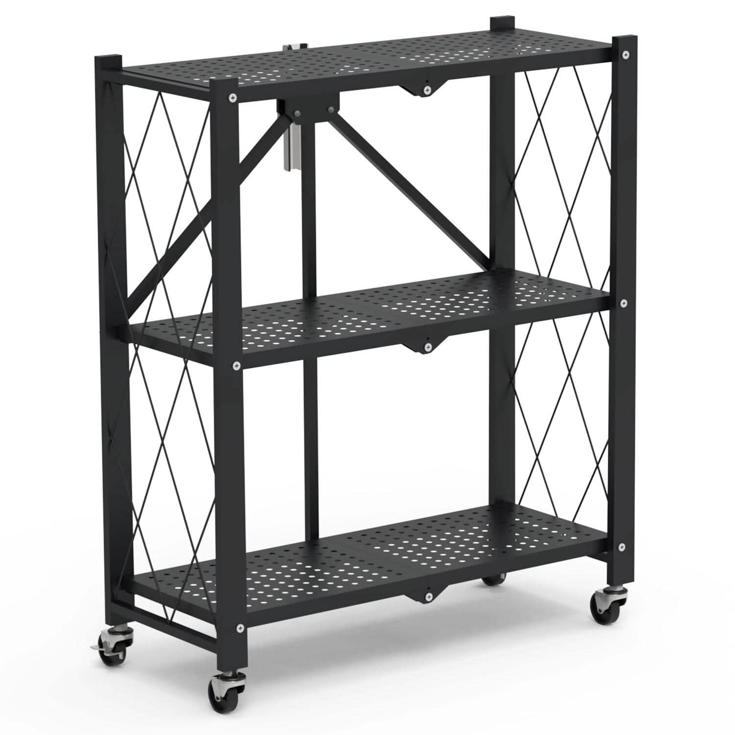 3-Tier Foldable Storage Shelf with Lockable Wheels No Assembly DailySale