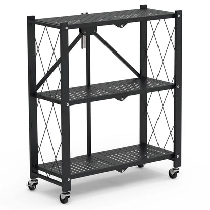 3-Tier Foldable Storage Shelf with Lockable Wheels No Assembly DailySale