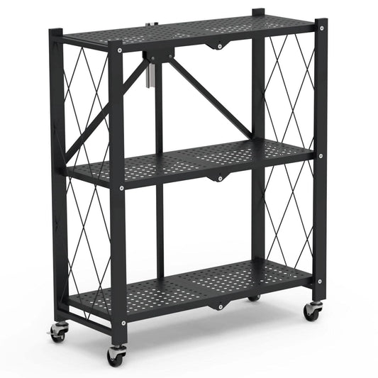 3-Tier Foldable Storage Shelf with Lockable Wheels No Assembly DailySale