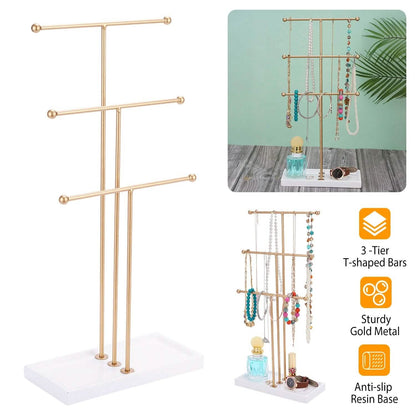 3-Tier Gold Metal Tabletop Jewelry Tree Stand DailySale