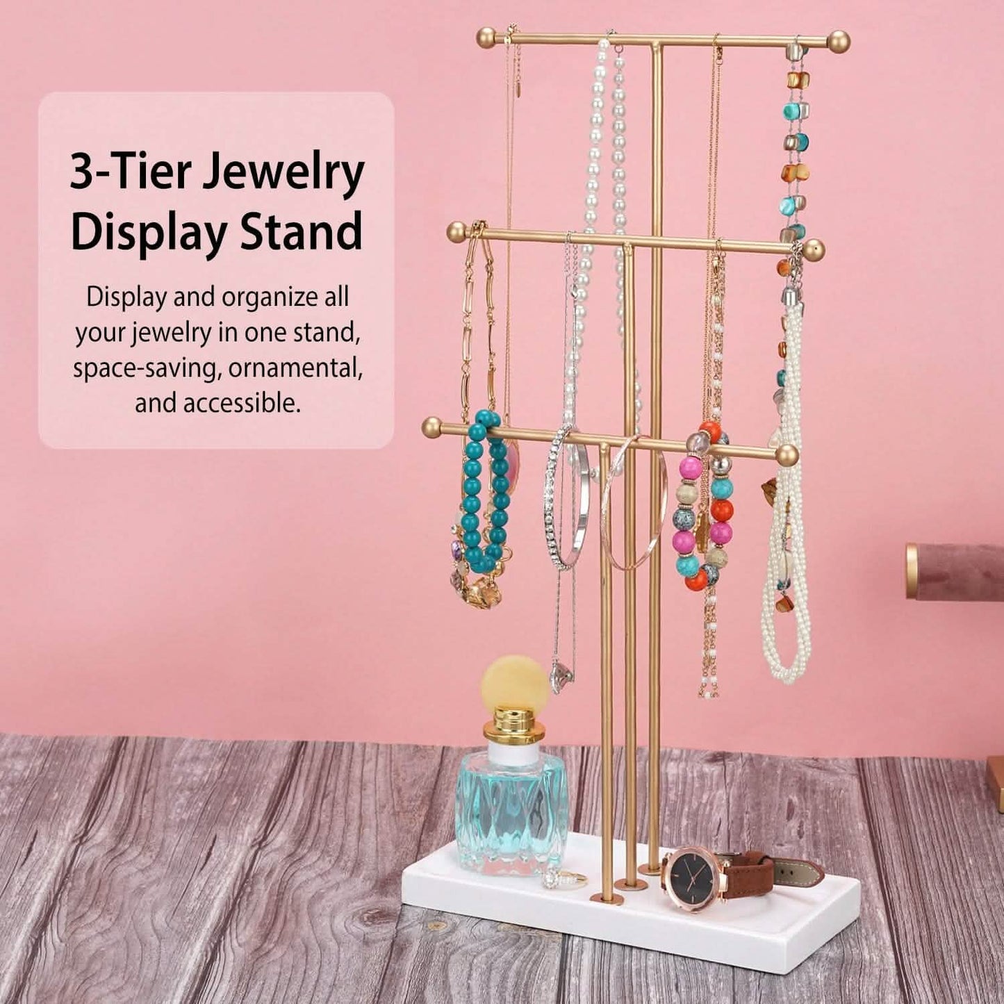 3-Tier Gold Metal Tabletop Jewelry Tree Stand DailySale