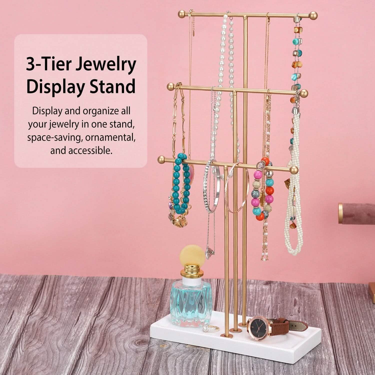 3-Tier Gold Metal Tabletop Jewelry Tree Stand DailySale