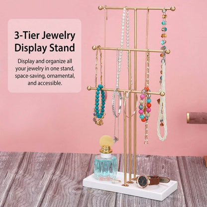 3-Tier Gold Metal Tabletop Jewelry Tree Stand DailySale