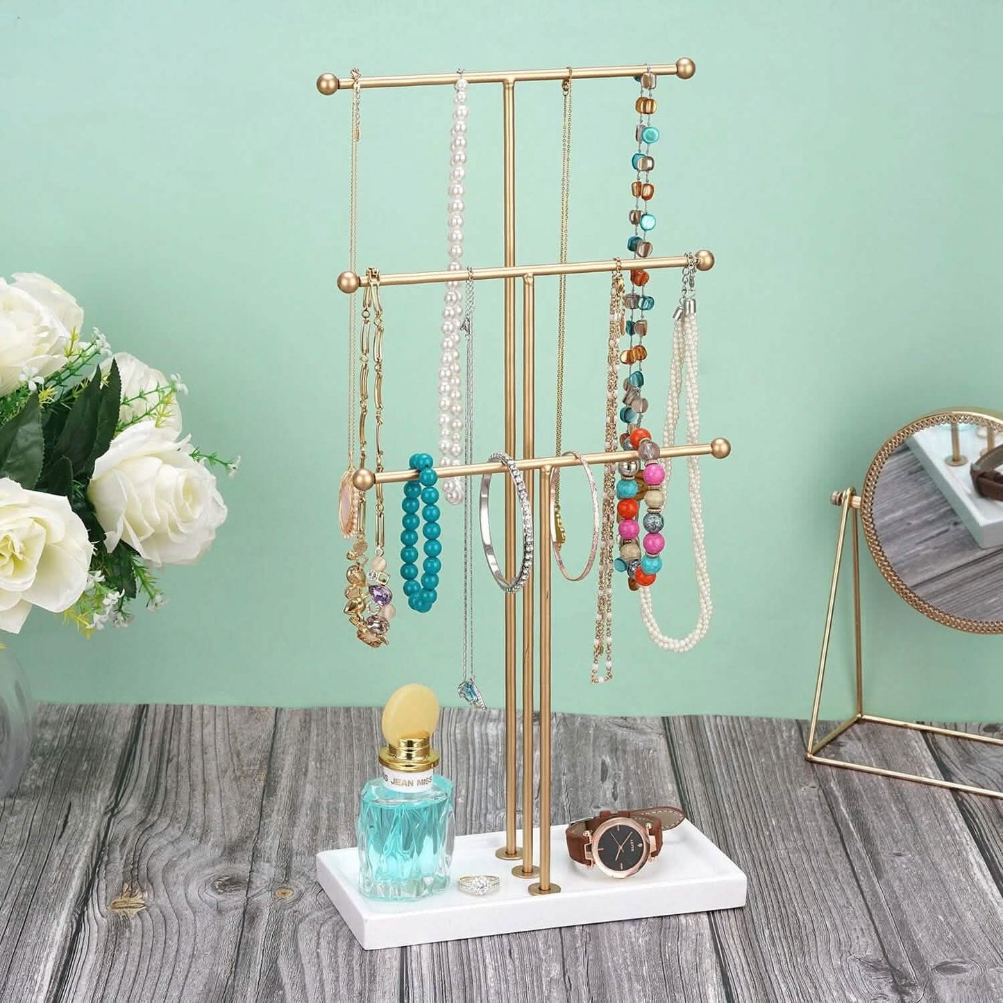 3-Tier Gold Metal Tabletop Jewelry Tree Stand DailySale