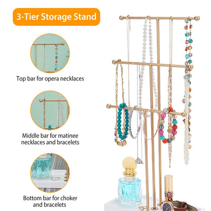 3-Tier Gold Metal Tabletop Jewelry Tree Stand DailySale