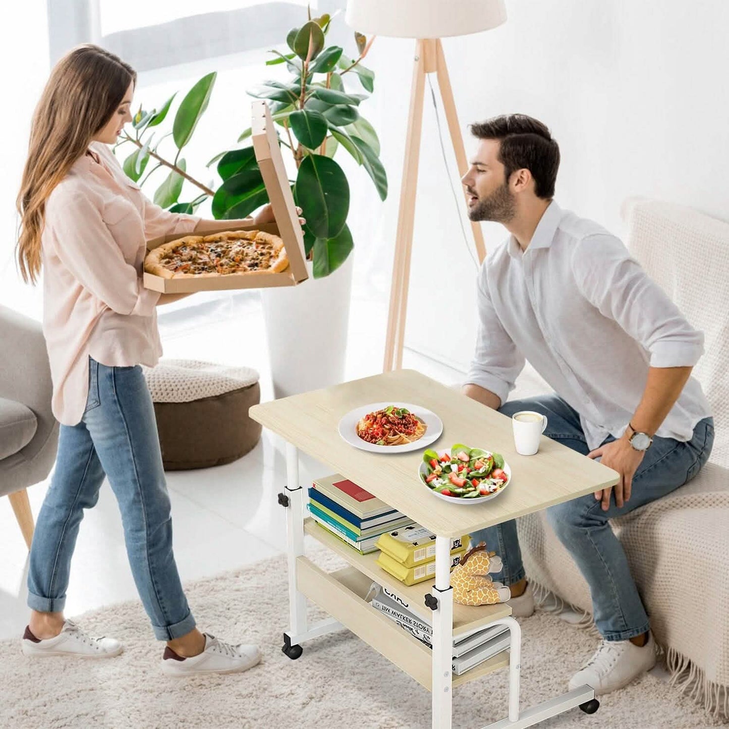 3-Tier Height Adjustable Laptop Desk with Rolling Wheels DailySale
