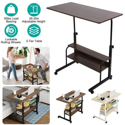 3-Tier Height Adjustable Laptop Desk with Rolling Wheels DailySale