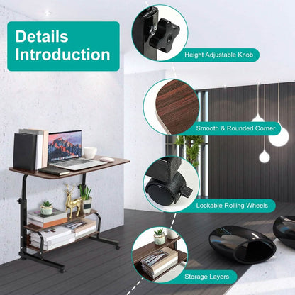 3-Tier Height Adjustable Laptop Desk with Rolling Wheels DailySale