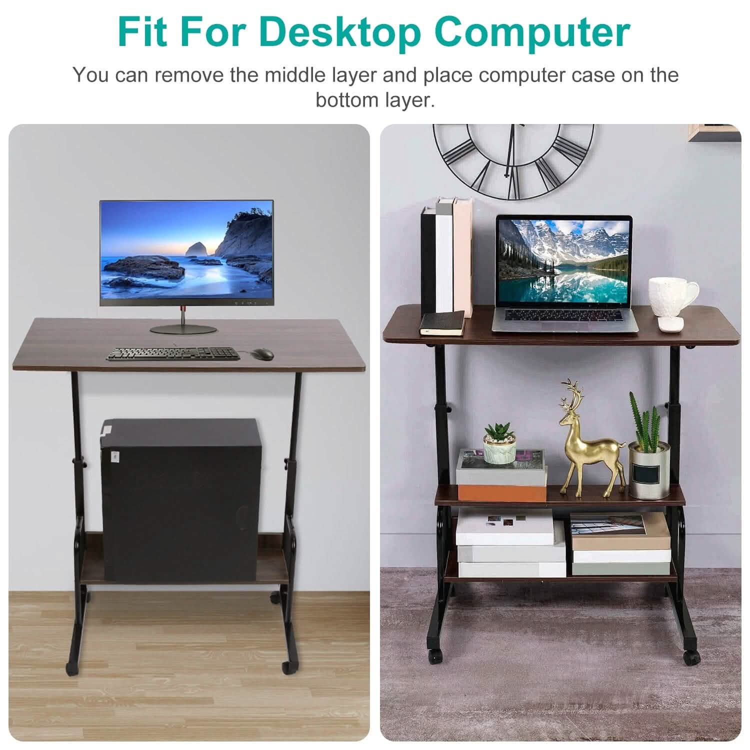3-Tier Height Adjustable Laptop Desk with Rolling Wheels DailySale