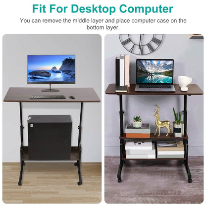 3-Tier Height Adjustable Laptop Desk with Rolling Wheels DailySale