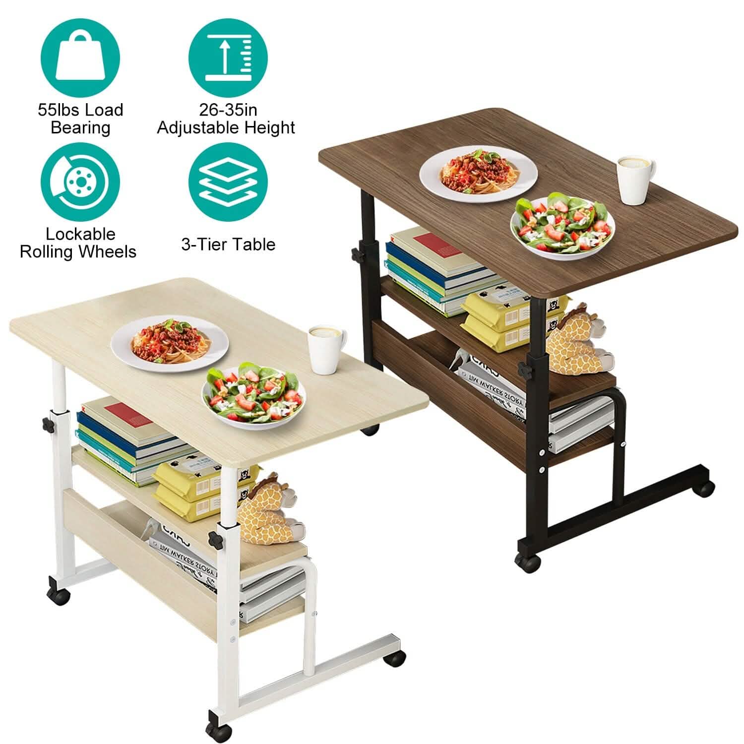 3-Tier Height Adjustable Laptop Desk with Rolling Wheels DailySale
