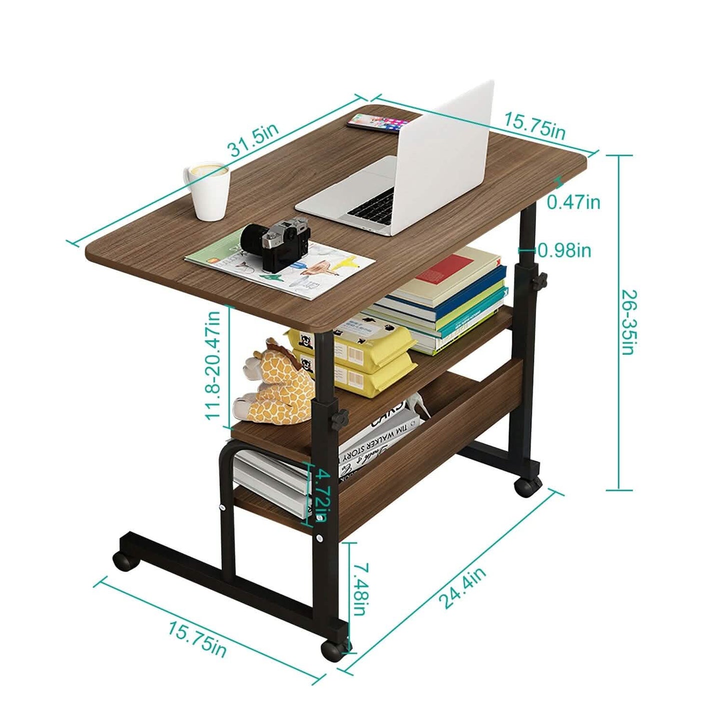 3-Tier Height Adjustable Laptop Desk with Rolling Wheels DailySale