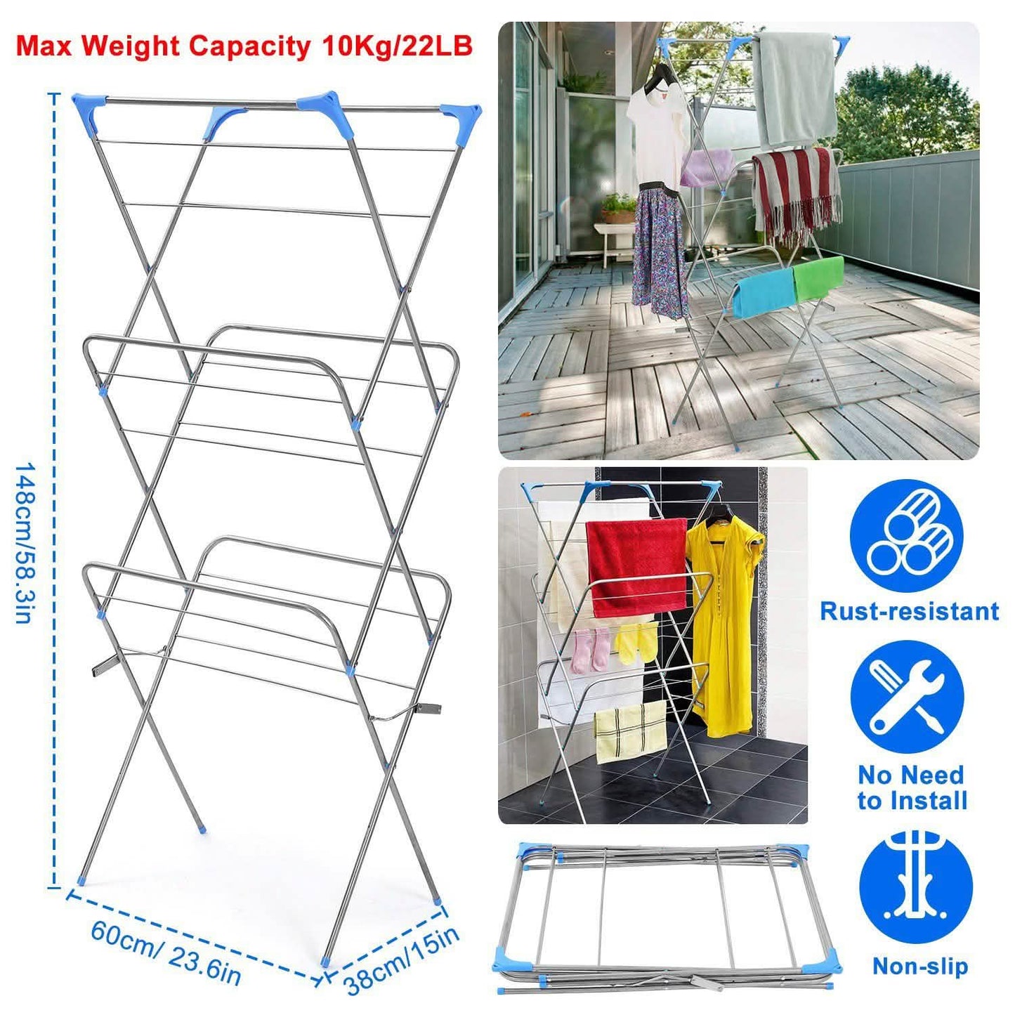 3 Tier Laundry Rack Foldable Clothes Drying Rack DailySale