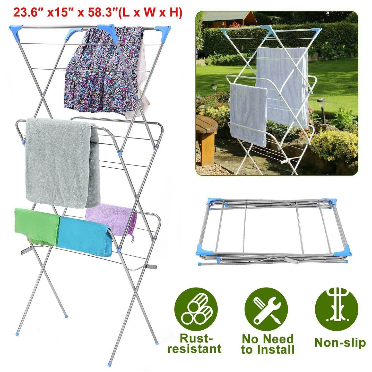3 Tier Laundry Rack Foldable Clothes Drying Rack DailySale