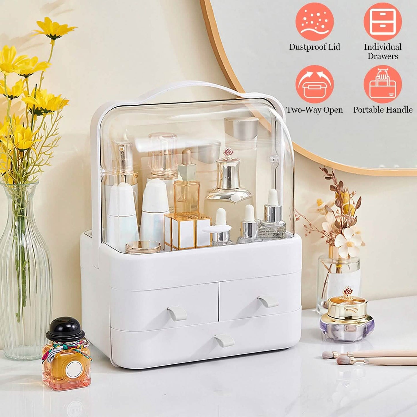 3-Tier Makeup Organizers Cosmetic Storage Box with Dustproof Waterproof Lid DailySale