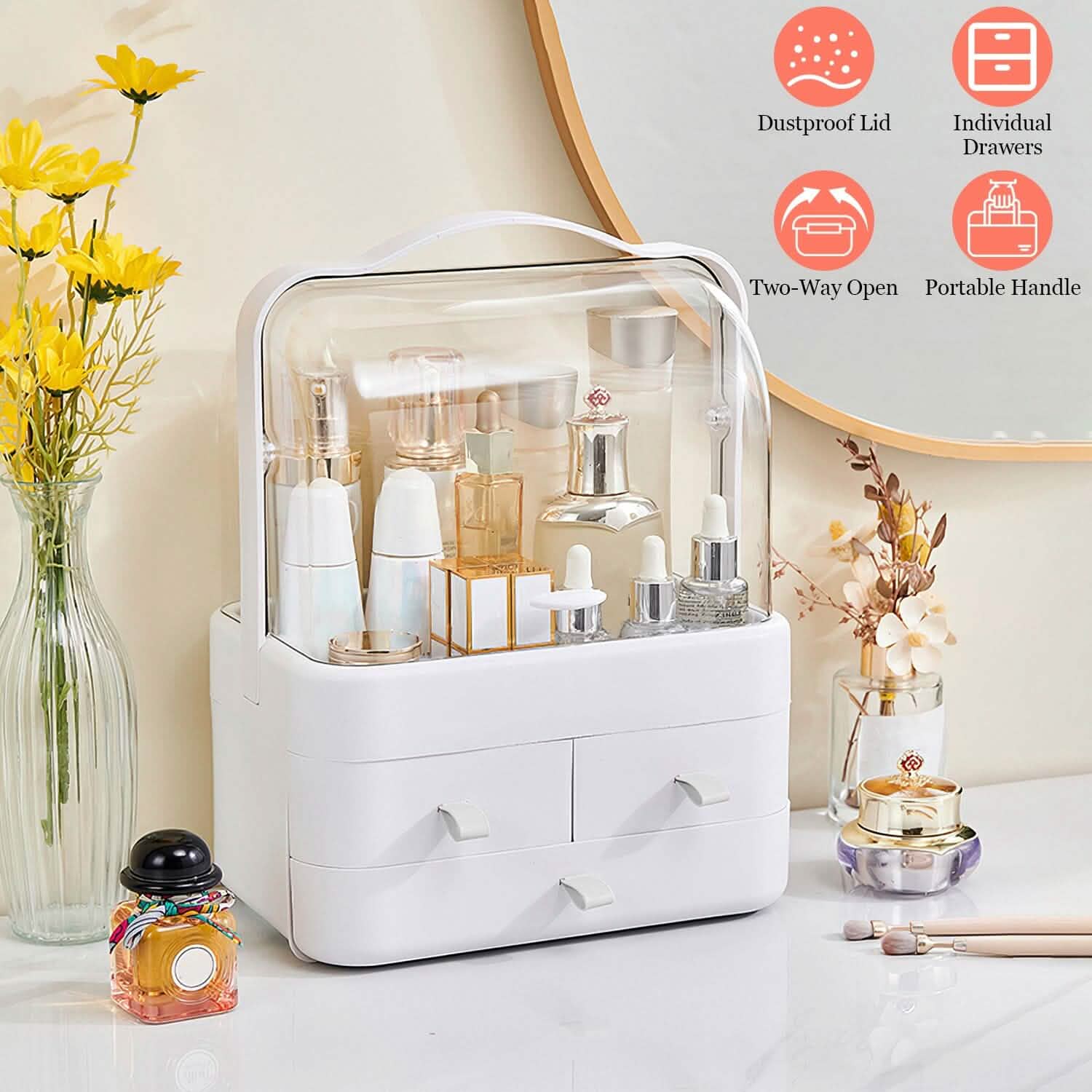 3-Tier Makeup Organizers Cosmetic Storage Box with Dustproof Waterproof Lid DailySale