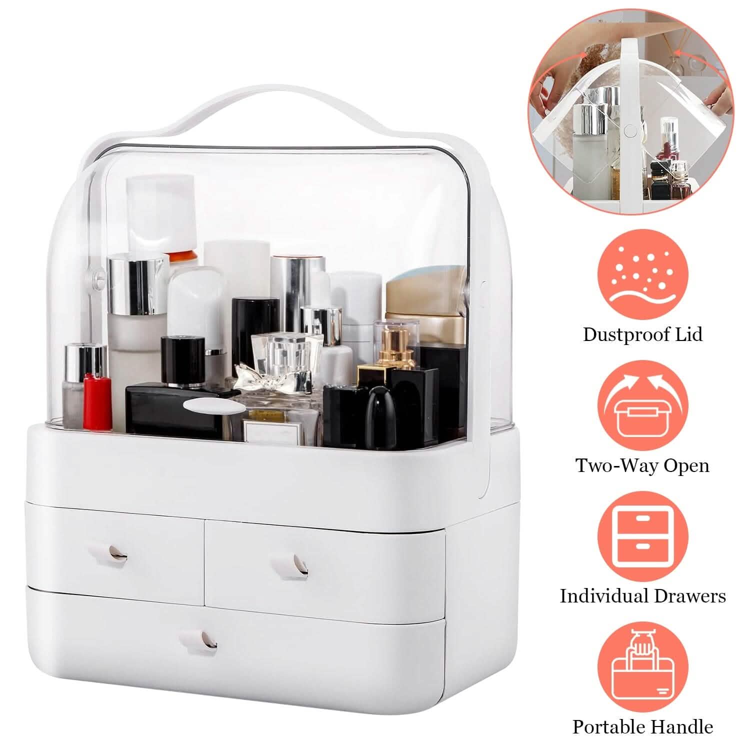 3-Tier Makeup Organizers Cosmetic Storage Box with Dustproof Waterproof Lid DailySale