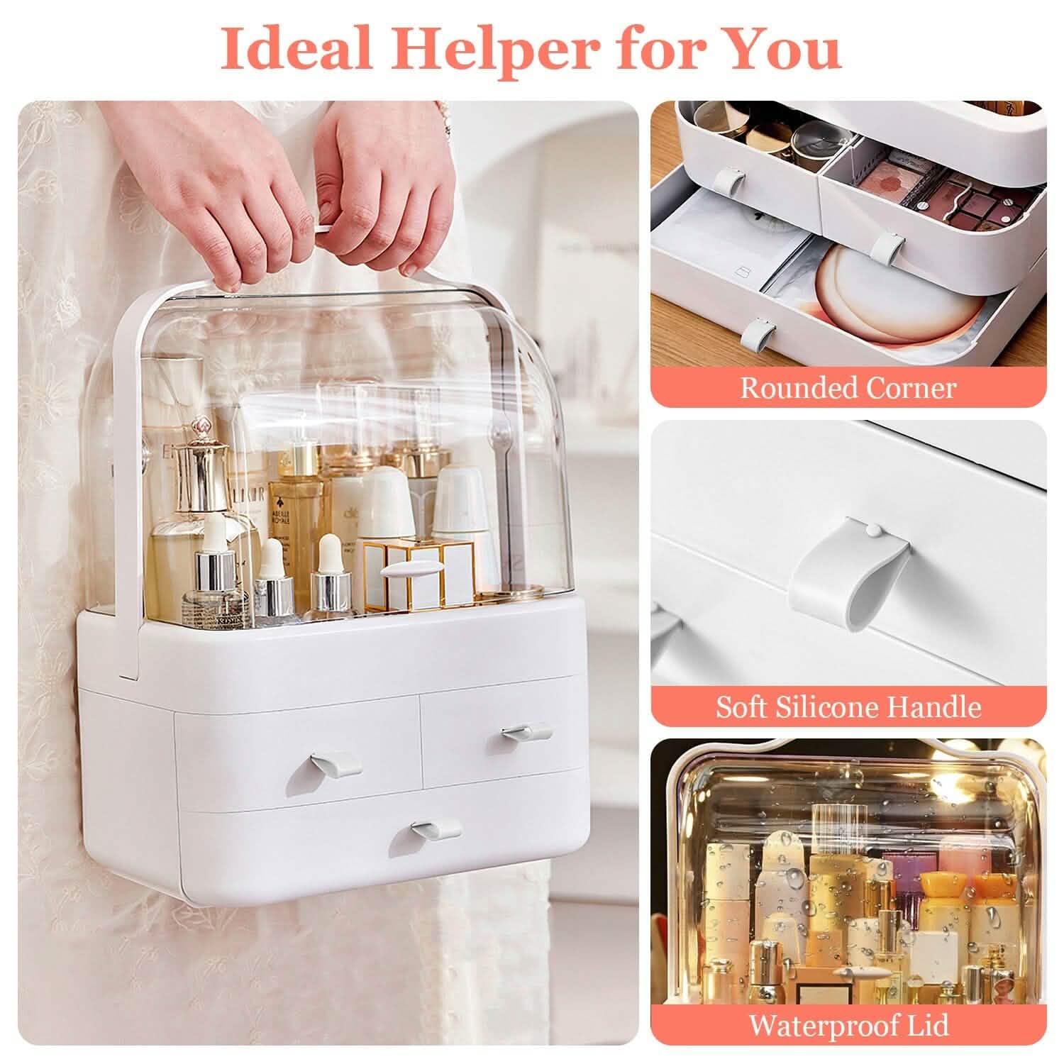 3-Tier Makeup Organizers Cosmetic Storage Box with Dustproof Waterproof Lid DailySale