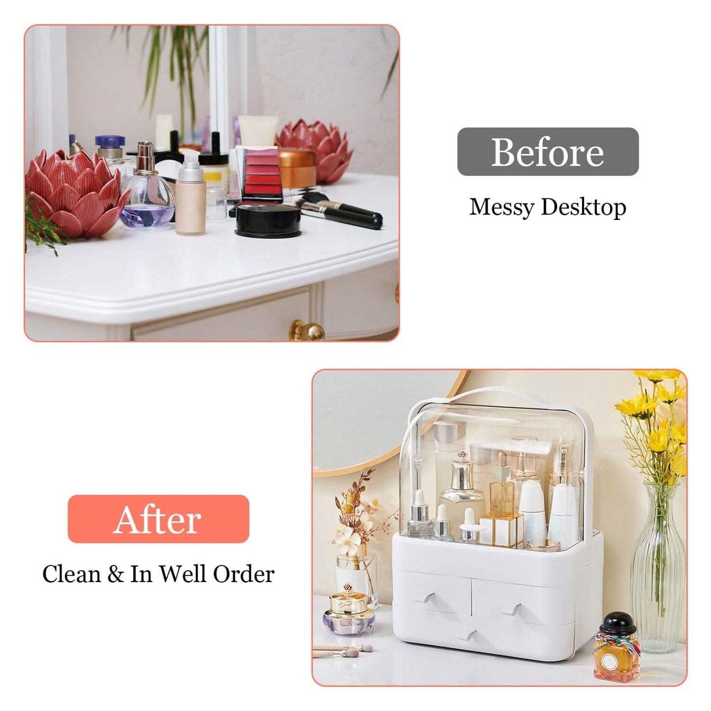 3-Tier Makeup Organizers Cosmetic Storage Box with Dustproof Waterproof Lid DailySale