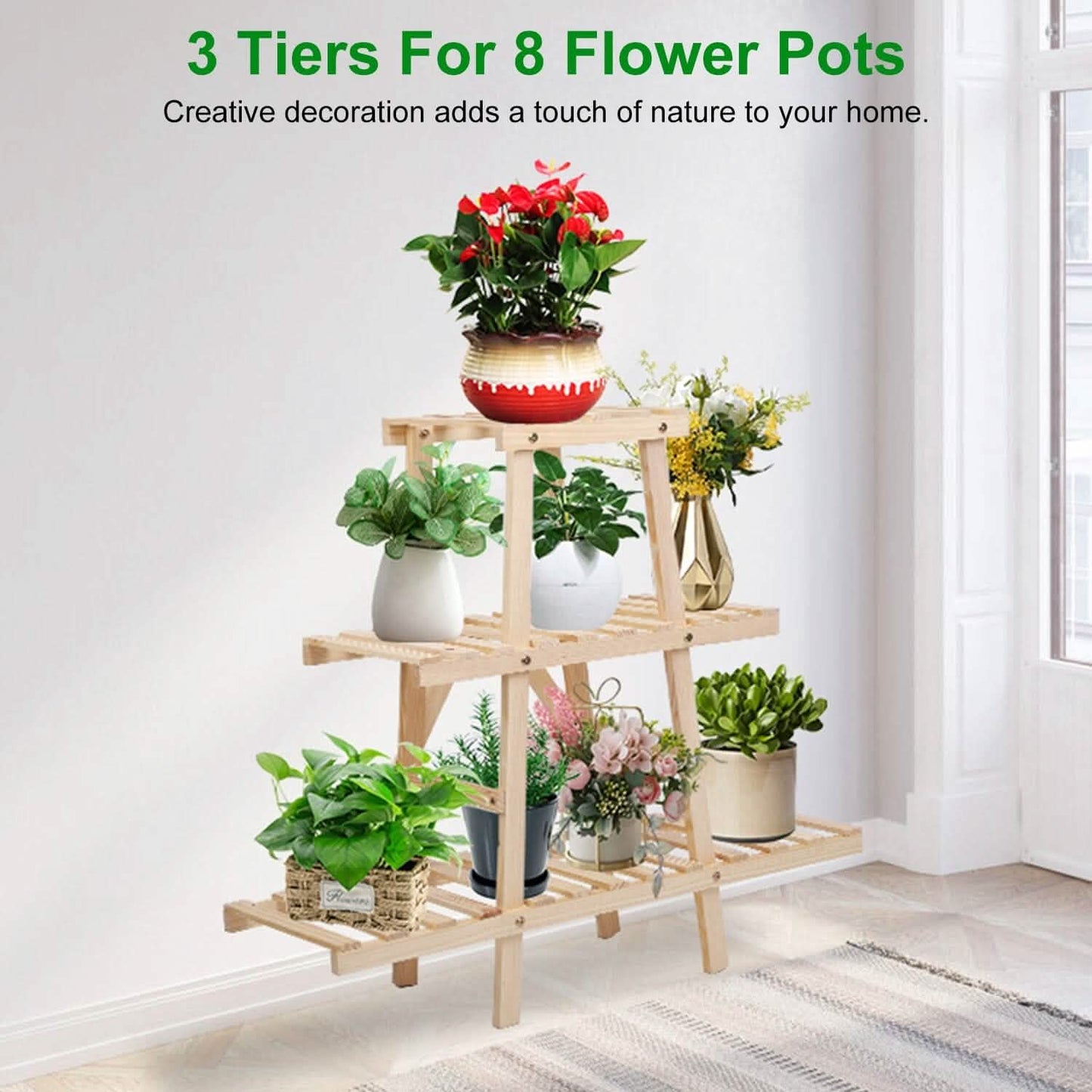 3-Tier Potted Flower Shelf Multi-tier Flower Pot Rack Holder Triangle Ladder DailySale
