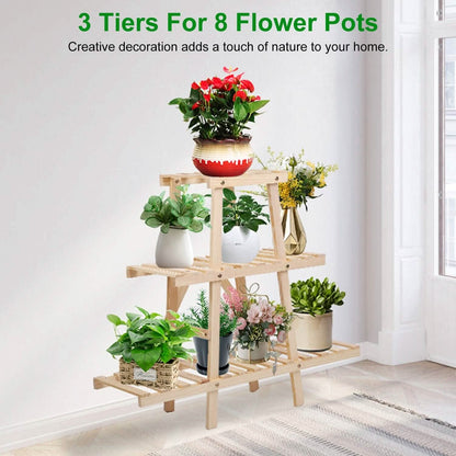 3-Tier Potted Flower Shelf Multi-tier Flower Pot Rack Holder Triangle Ladder DailySale