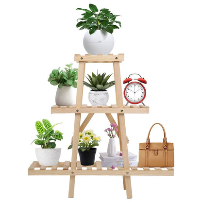 3-Tier Potted Flower Shelf Multi-tier Flower Pot Rack Holder Triangle Ladder DailySale