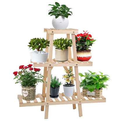 3-Tier Potted Flower Shelf Multi-tier Flower Pot Rack Holder Triangle Ladder DailySale