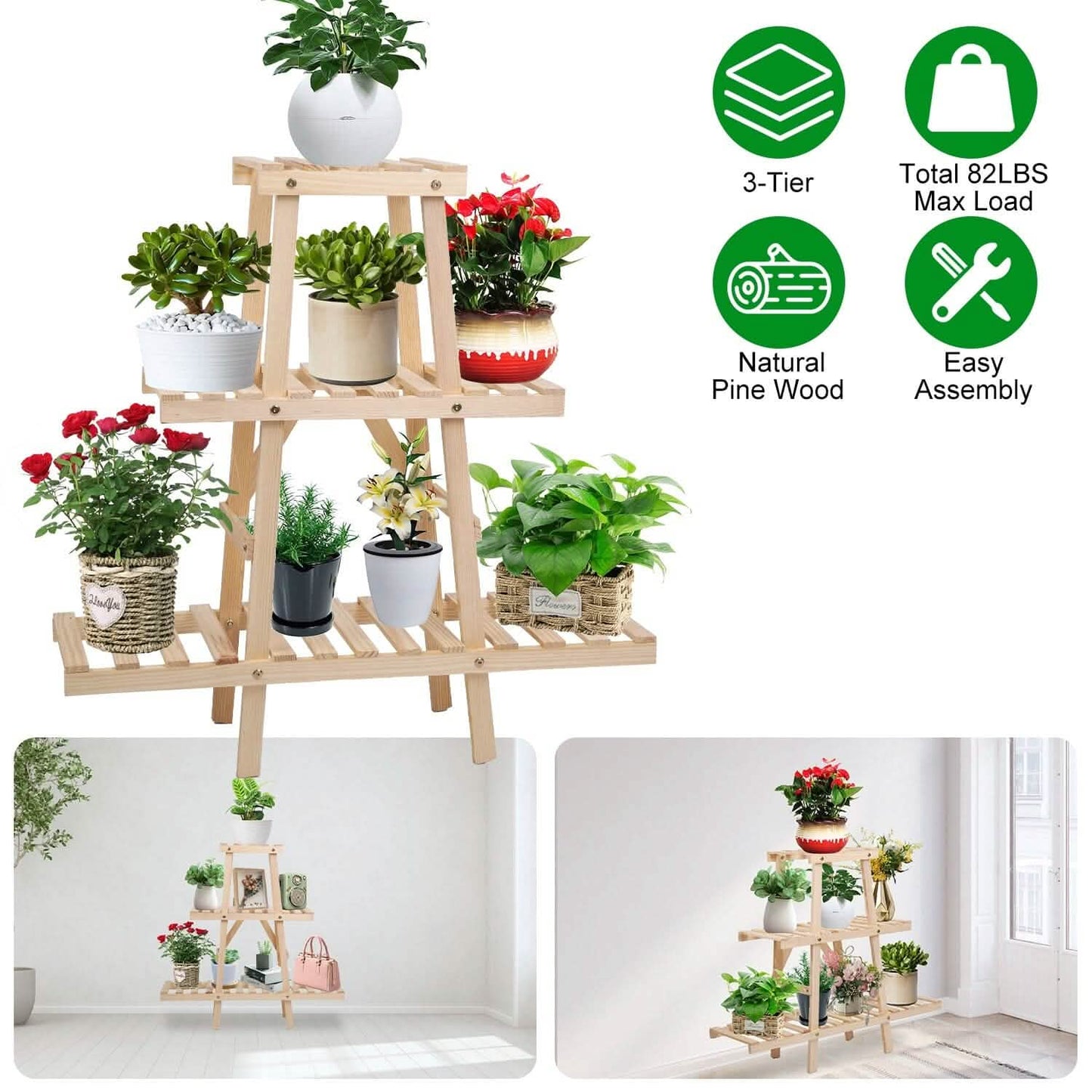 3-Tier Potted Flower Shelf Multi-tier Flower Pot Rack Holder Triangle Ladder DailySale