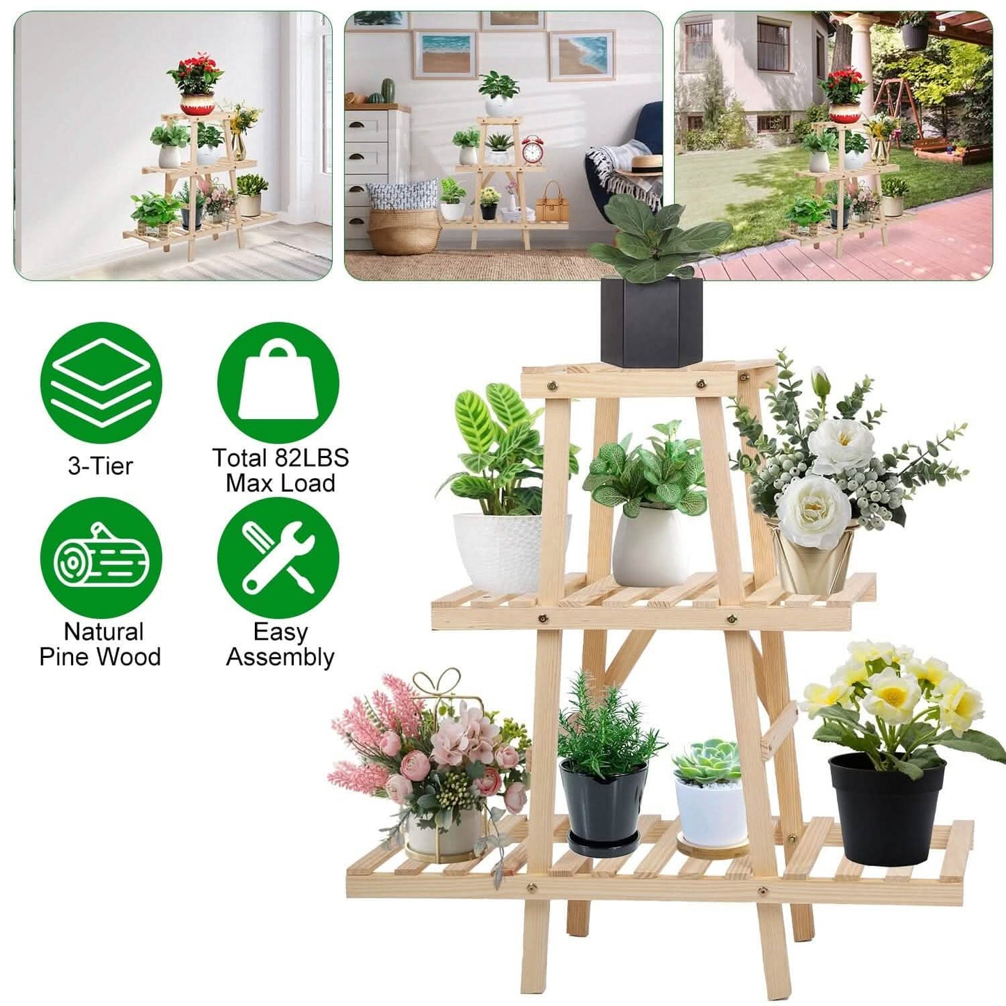 3-Tier Potted Flower Shelf Multi-tier Flower Pot Rack Holder Triangle Ladder DailySale