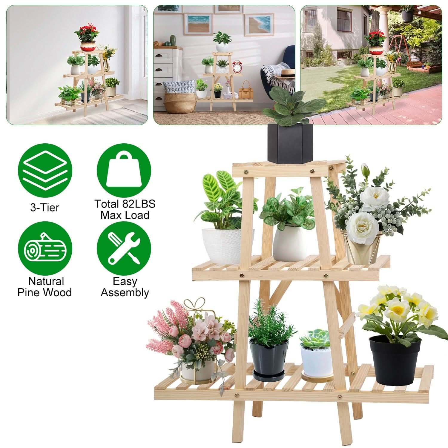 3-Tier Potted Flower Shelf Multi-tier Flower Pot Rack Holder Triangle Ladder DailySale