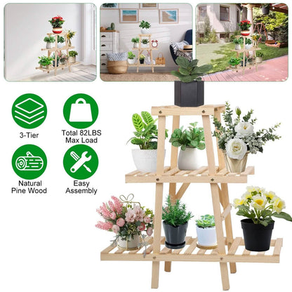 3-Tier Potted Flower Shelf Multi-tier Flower Pot Rack Holder Triangle Ladder DailySale