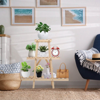 3-Tier Potted Flower Shelf Multi-tier Flower Pot Rack Holder Triangle Ladder DailySale
