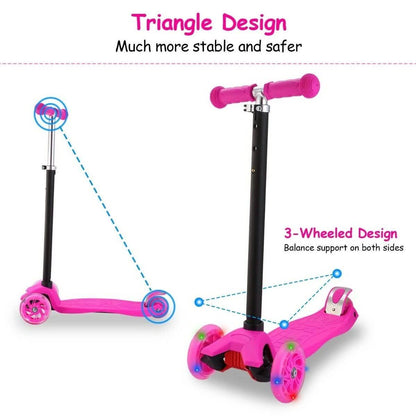 3-Wheeled LEDs Kick Scooter for Kids Flashing Scooter Adjustable Height DailySale