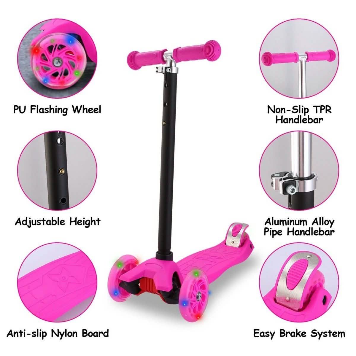 3-Wheeled LEDs Kick Scooter for Kids Flashing Scooter Adjustable Height DailySale
