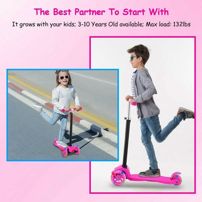 3-Wheeled LEDs Kick Scooter for Kids Flashing Scooter Adjustable Height DailySale