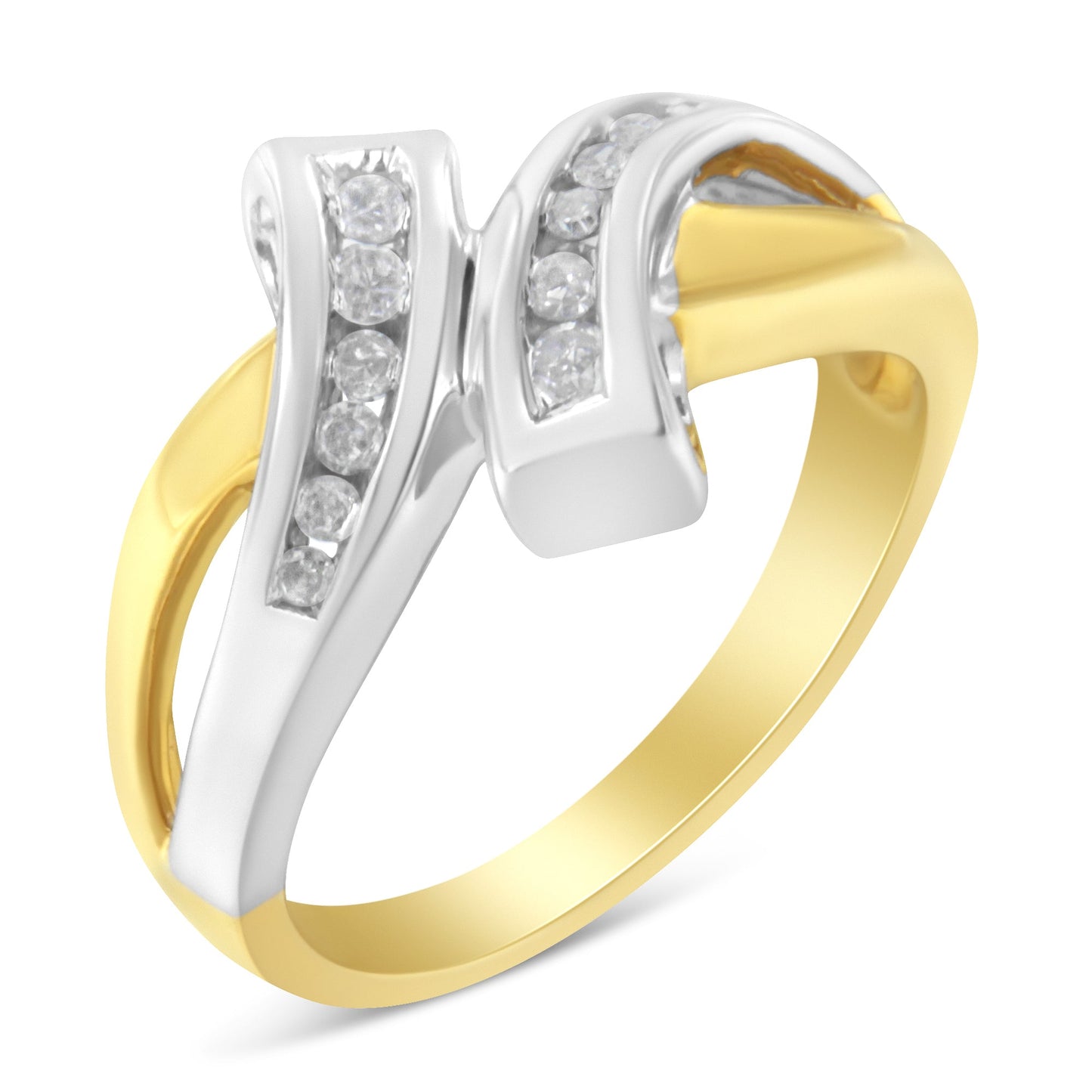 10K Two Toned Channel-Set Diamond Bypass Ring (1/4 cttw, I-J Color, I2 Clarity) Bids.com