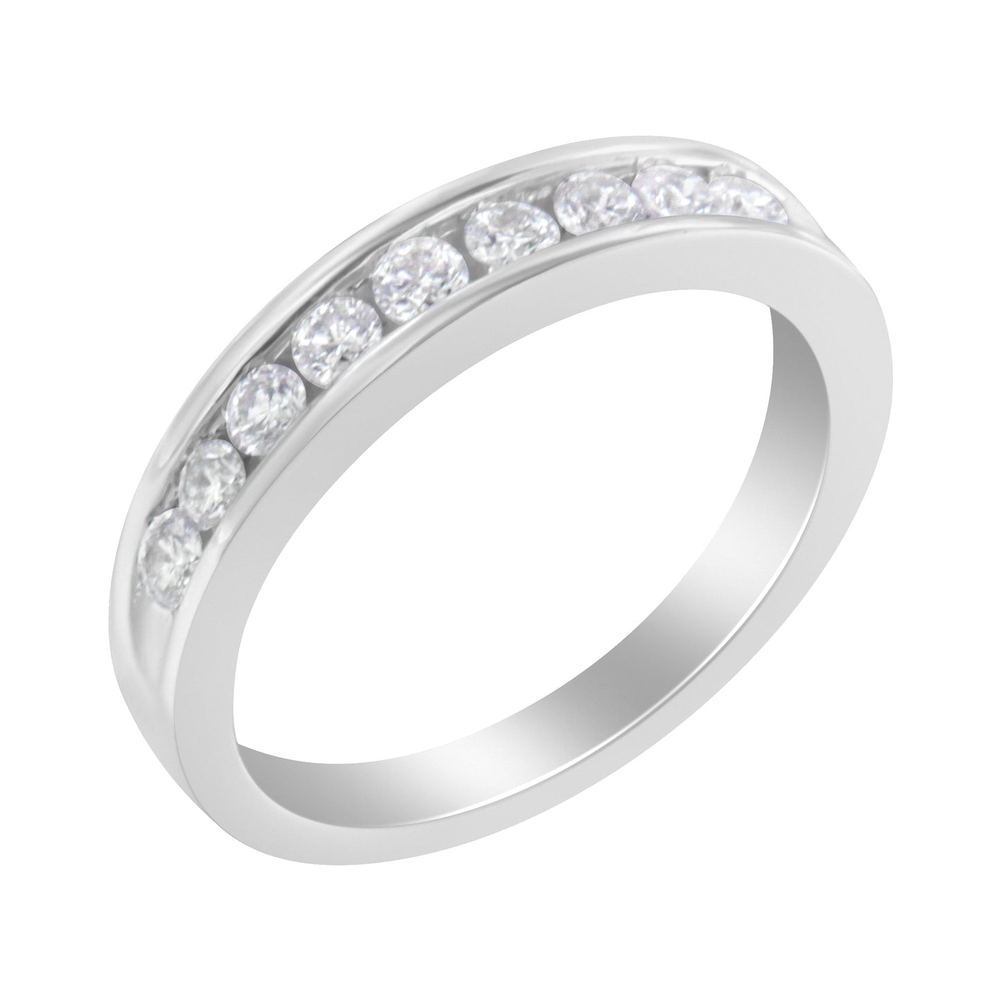 18K White Gold Round Diamond 1/2 Cttw Channel Band Ring Bids.com