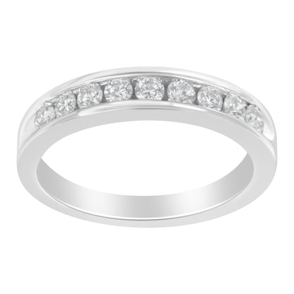 18K White Gold Round Diamond 1/2 Cttw Channel Band Ring Bids.com