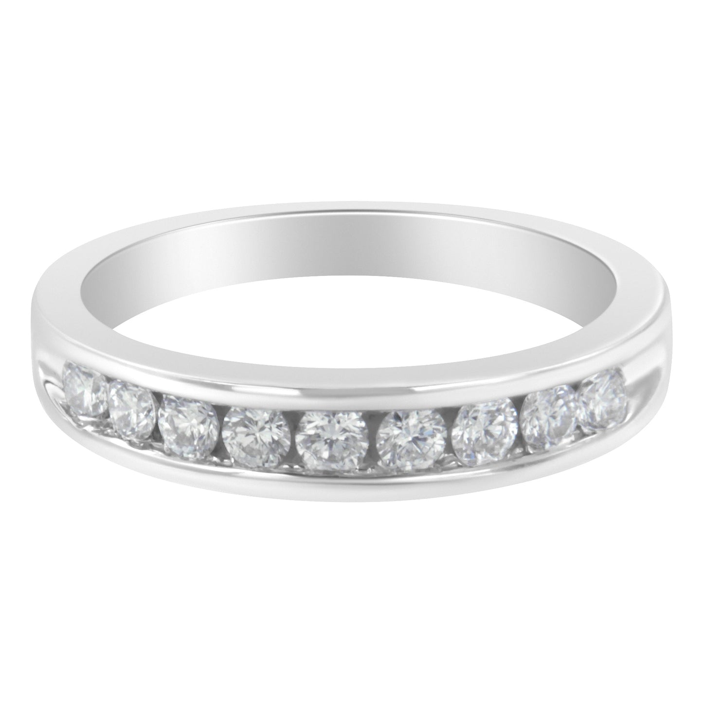 18K White Gold Round Diamond 1/2 Cttw Channel Band Ring Bids.com
