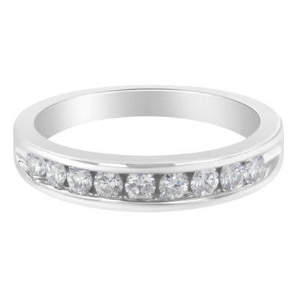 18K White Gold Round Diamond 1/2 Cttw Channel Band Ring Bids.com