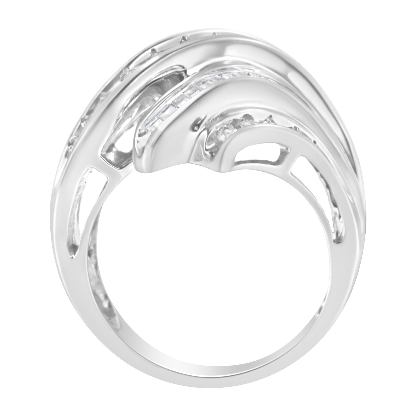 10K White Gold Round and Baguette Cut Diamond Channel Ring (3/4 Cttw, H-I Color, SI2-I1 Clarity) - Size 7 Bids.com