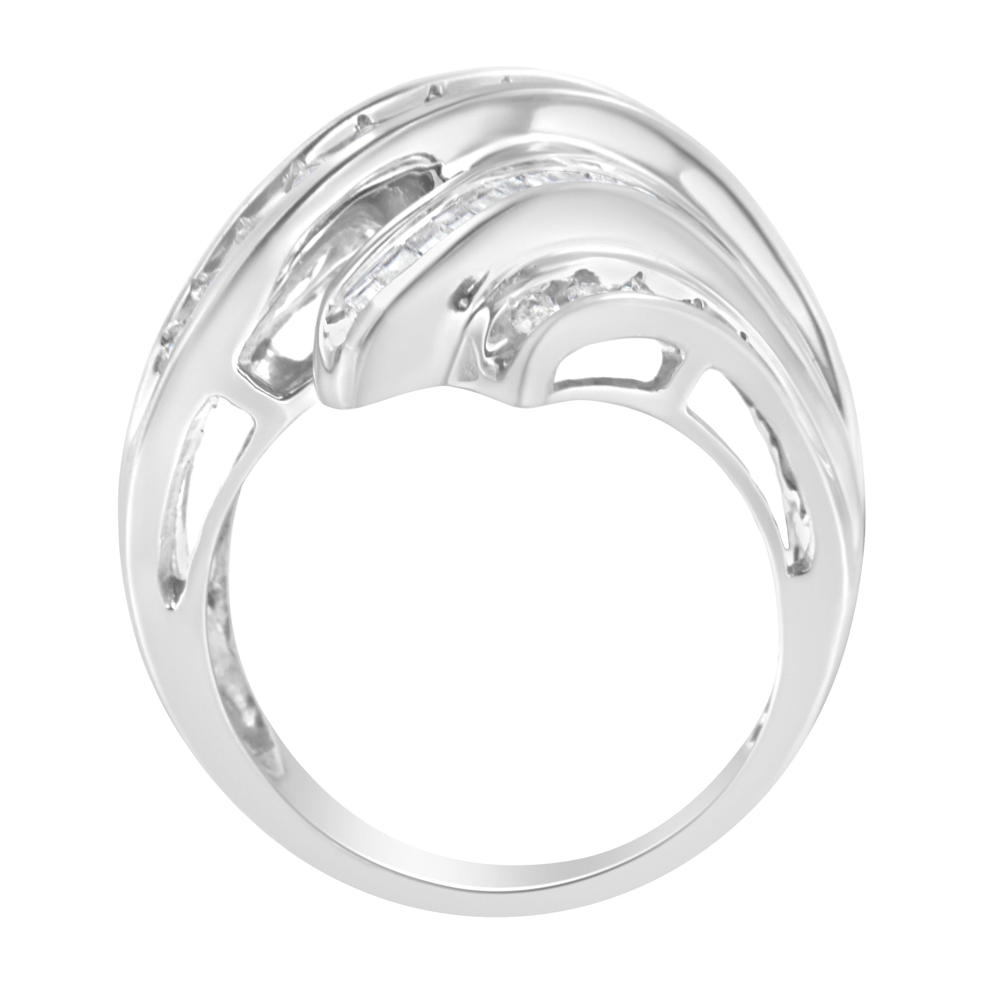 10K White Gold Round and Baguette Cut Diamond Channel Ring (3/4 Cttw, H-I Color, SI2-I1 Clarity) - Size 7 Bids.com