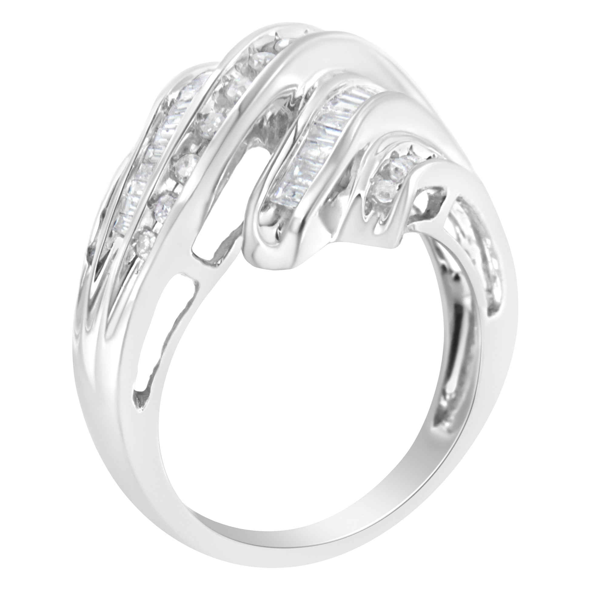 10K White Gold Round and Baguette Cut Diamond Channel Ring (3/4 Cttw, H-I Color, SI2-I1 Clarity) - Size 7 Bids.com