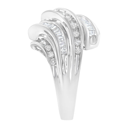 10K White Gold Round and Baguette Cut Diamond Channel Ring (3/4 Cttw, H-I Color, SI2-I1 Clarity) - Size 7 Bids.com
