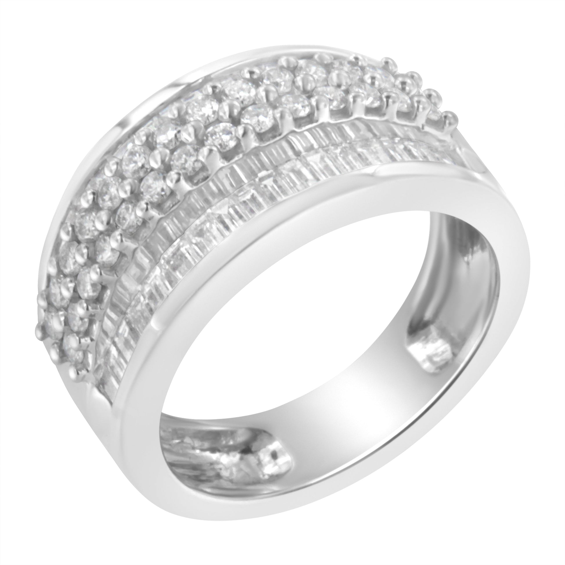 14K White Gold Round and Baguette Diamond Ring (1 1/2 Cttw, F-G Color, SI1-SI2 Clarity) - Size 6-3/4 Bids.com