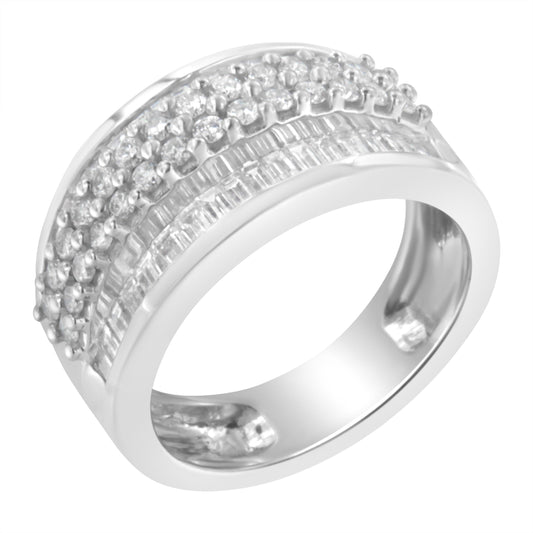 14K White Gold Round and Baguette Diamond Ring (1 1/2 Cttw, F-G Color, SI1-SI2 Clarity) - Size 6-3/4 Bids.com