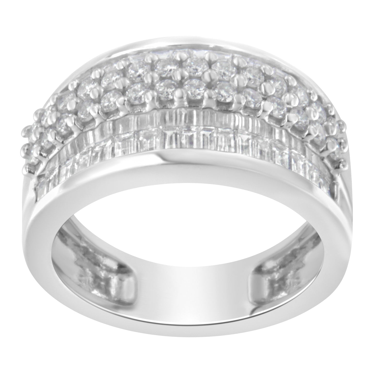 14K White Gold Round and Baguette Diamond Ring (1 1/2 Cttw, F-G Color, SI1-SI2 Clarity) - Size 6-3/4 Bids.com